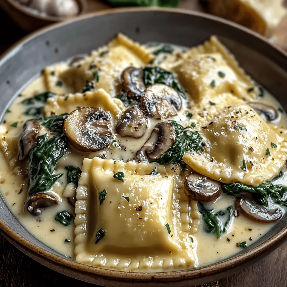 Spinach Mushroom Alfredo Ravioli