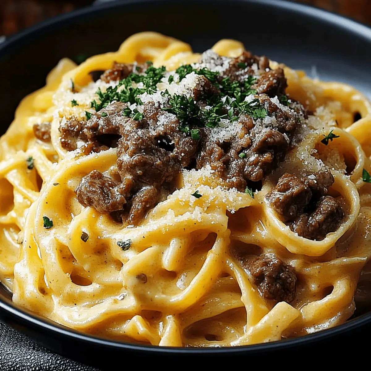 Creamy Beef Garlic Butter Pasta