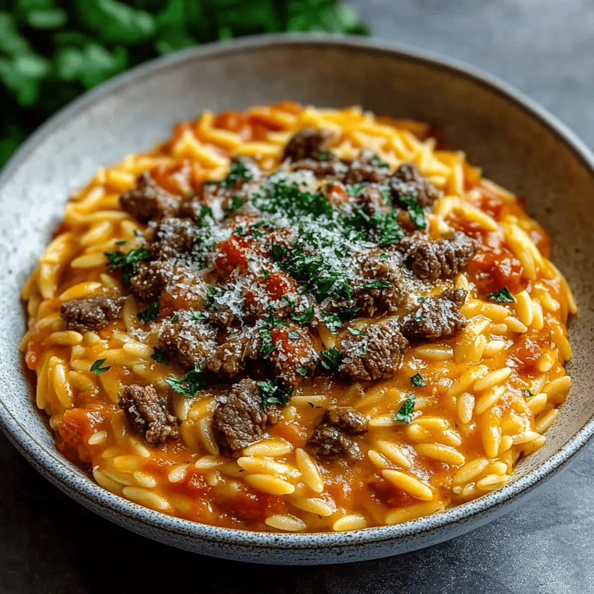 Beef Orzo Tomato Cream