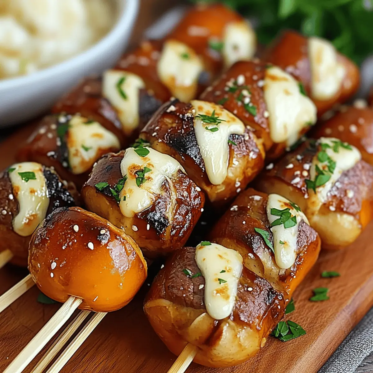 Bavarian Pretzel Skewers: Beef & Cheese Bites