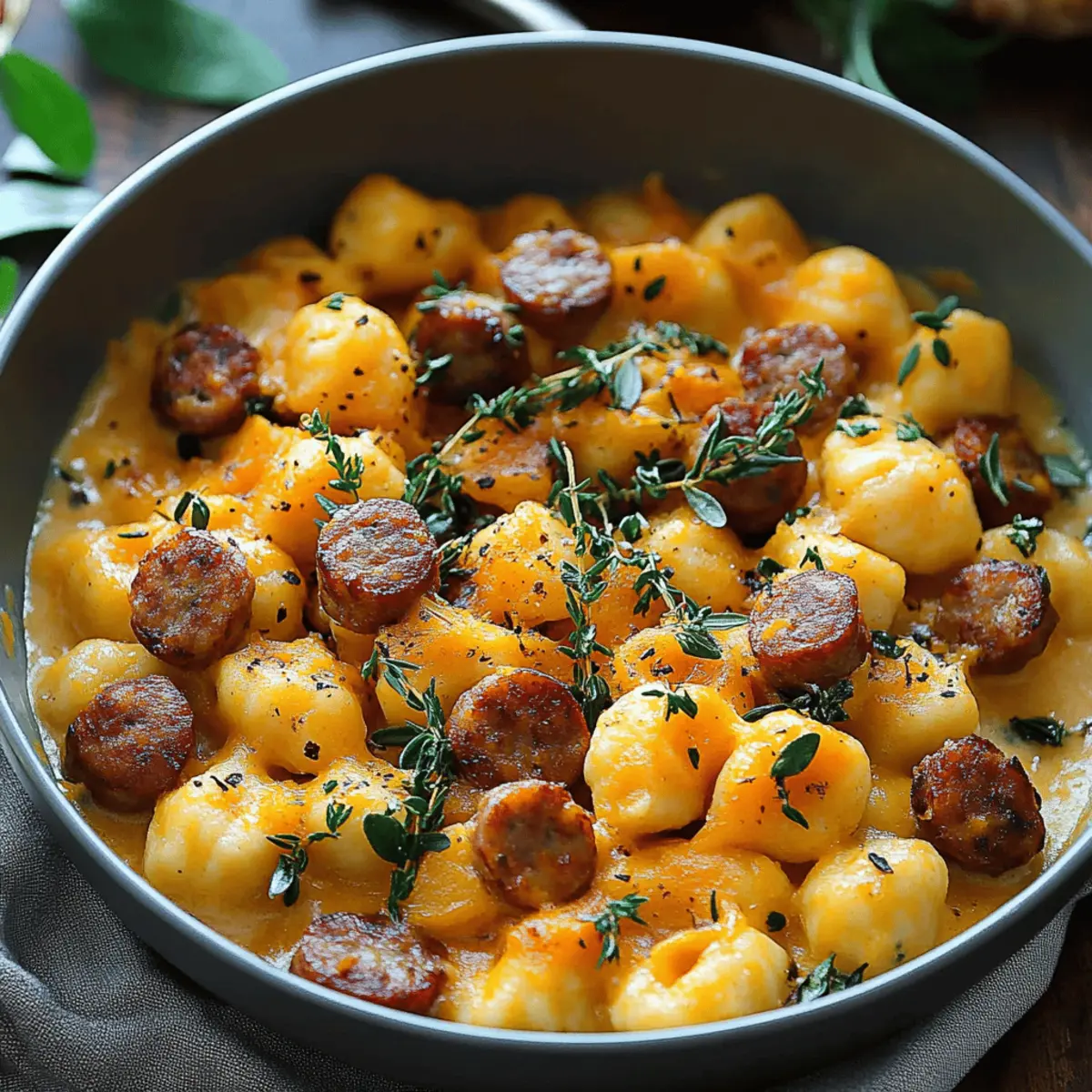 Creamy Butternut Squash Gnocchi with Beef Sausage