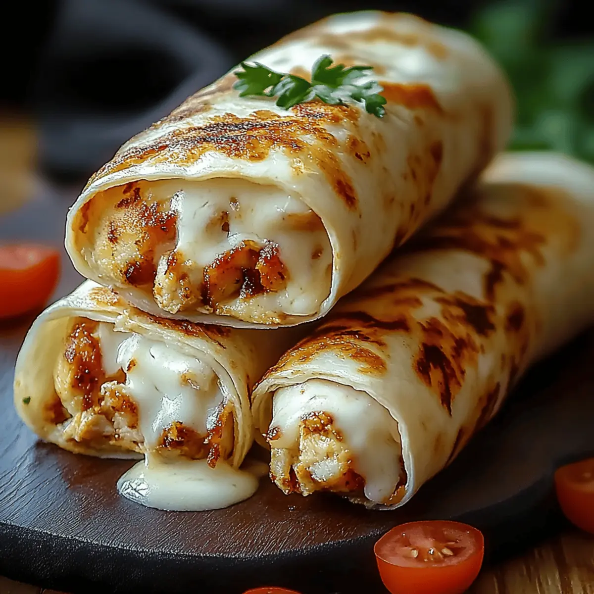 Melty Cheesy Garlic Chicken Wraps