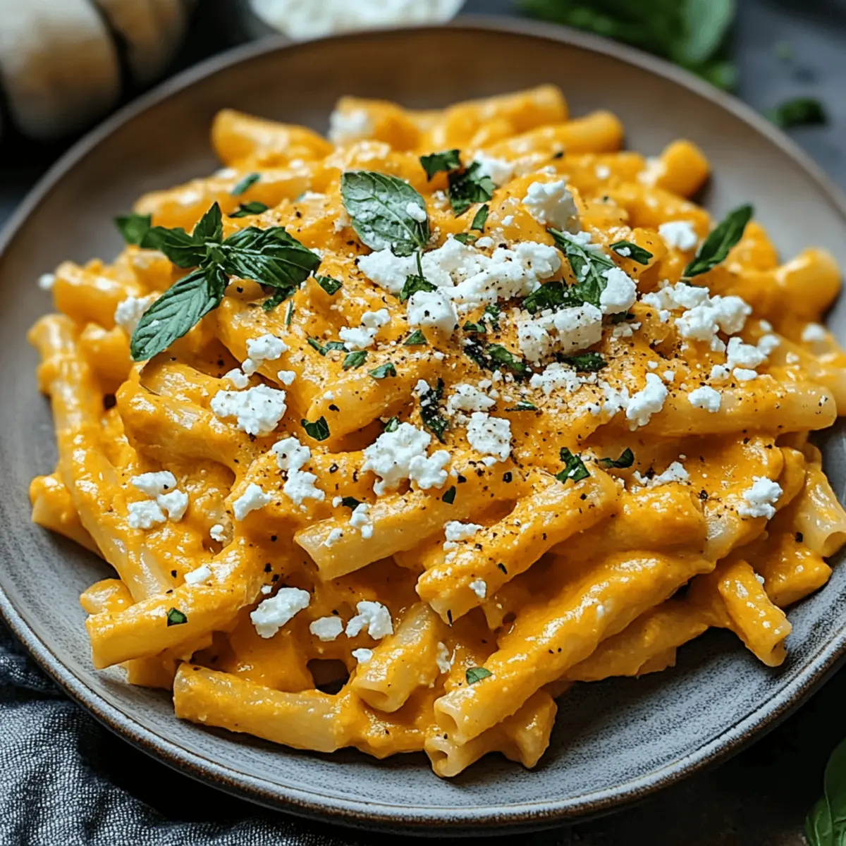 Noodles with Creamy Pumpkin Sauce & Feta