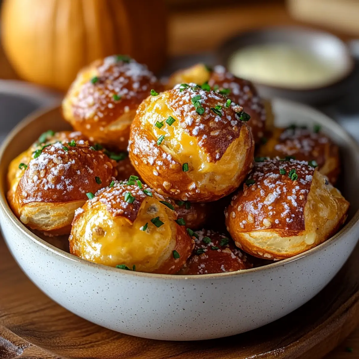 Cheesy Pumpkin Stuffed Pretzel Bites