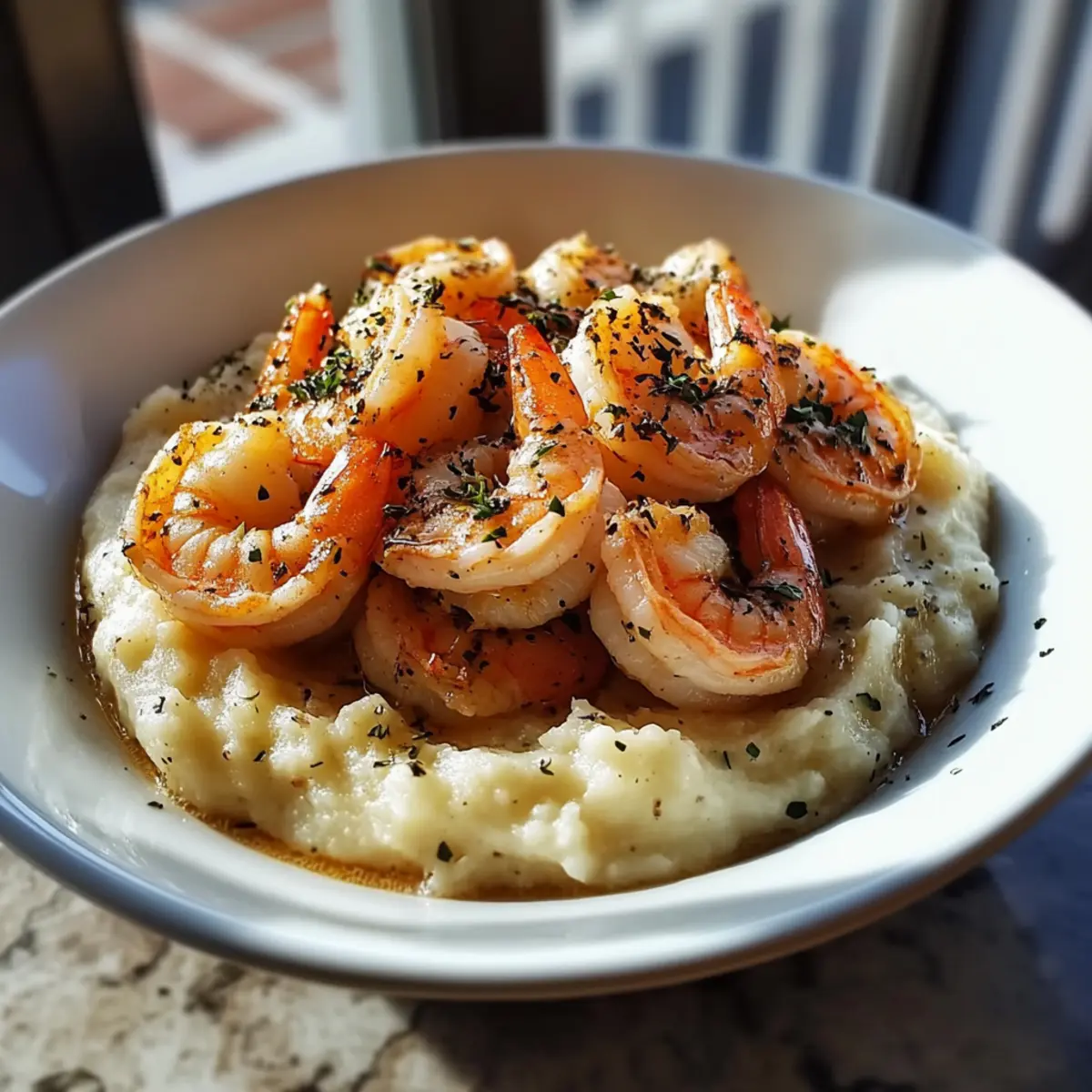 Creamy Garlic Shrimp Over Mashed Potatoes
