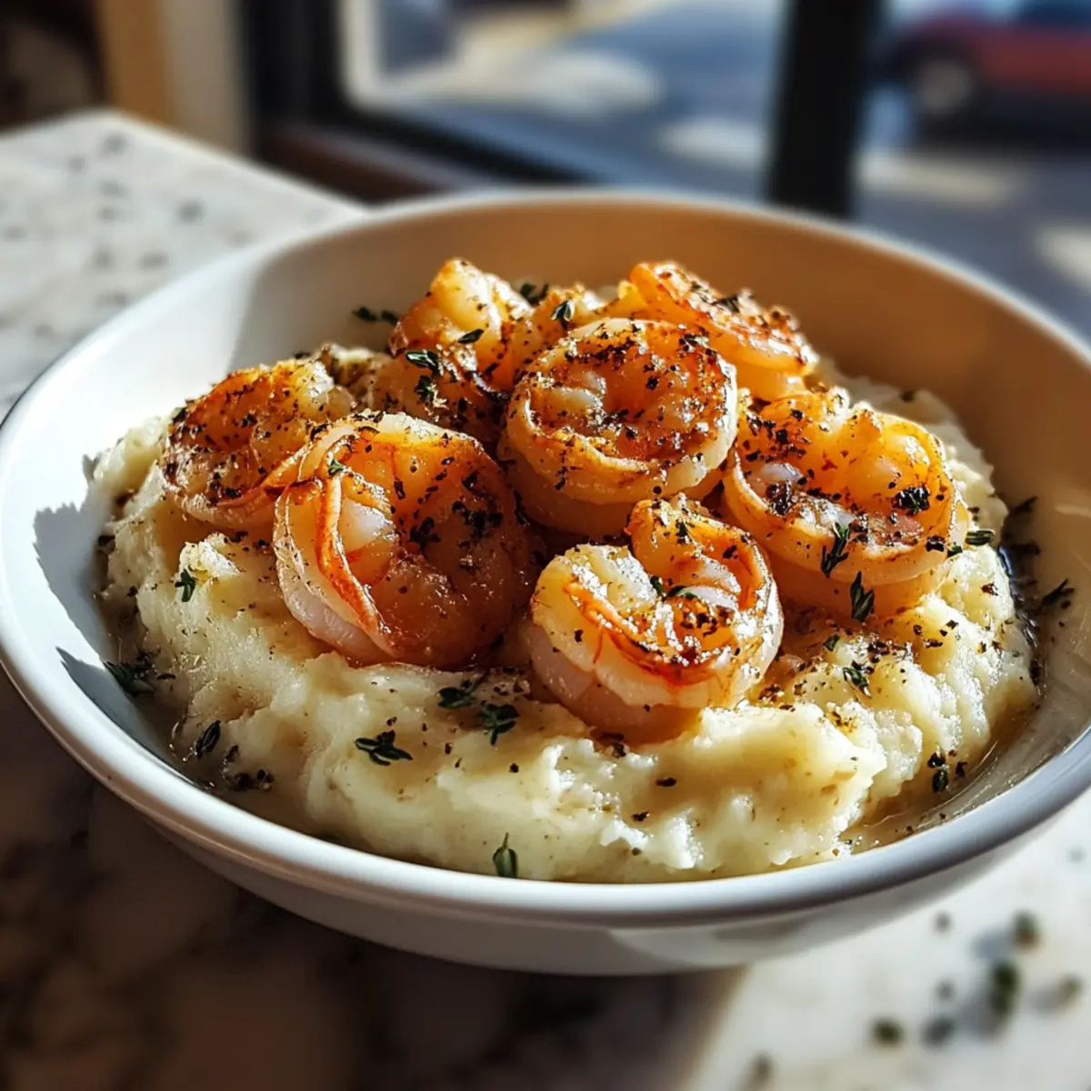Creamy Garlic Shrimp Over Mashed Potatoes