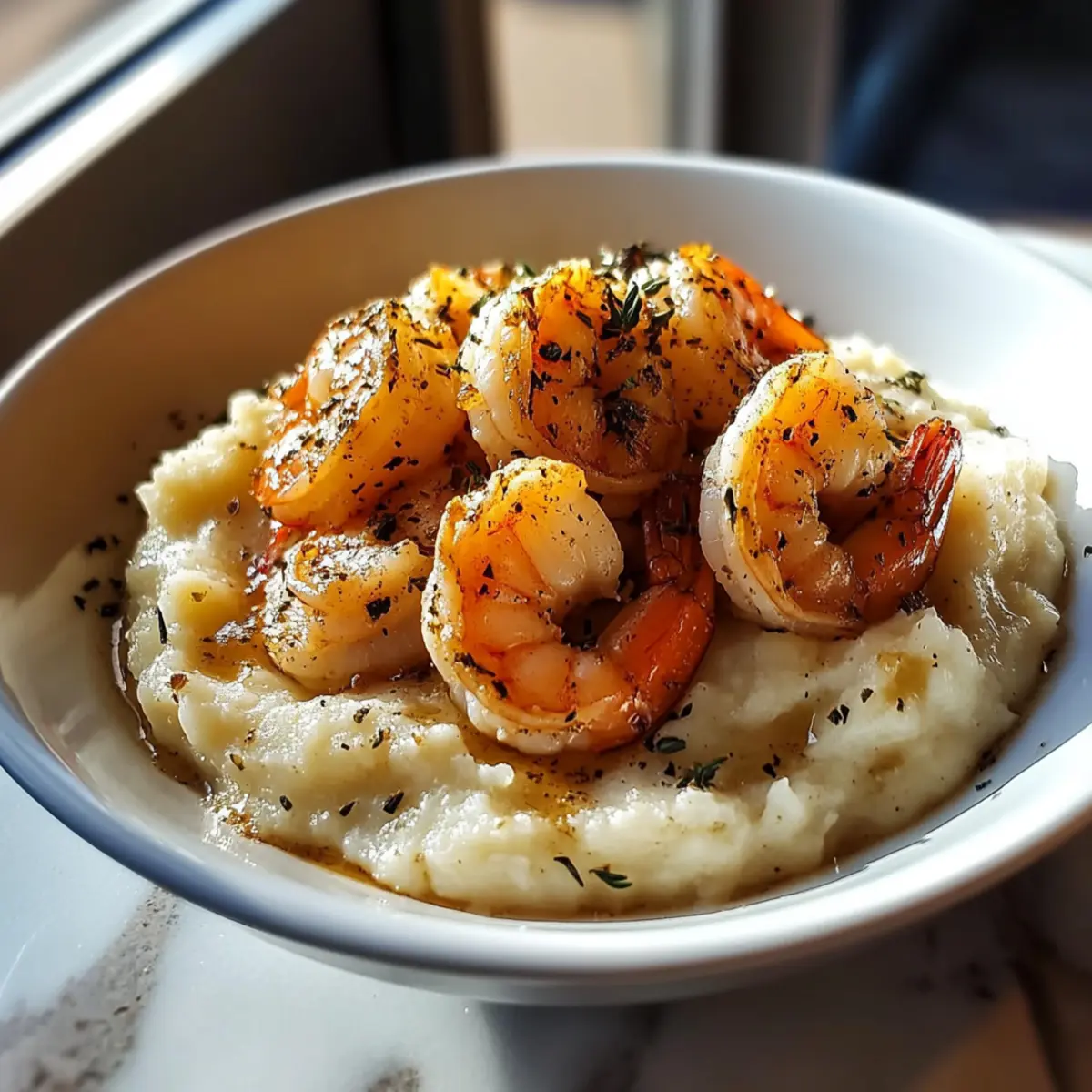 Creamy Garlic Shrimp Over Mashed Potatoes