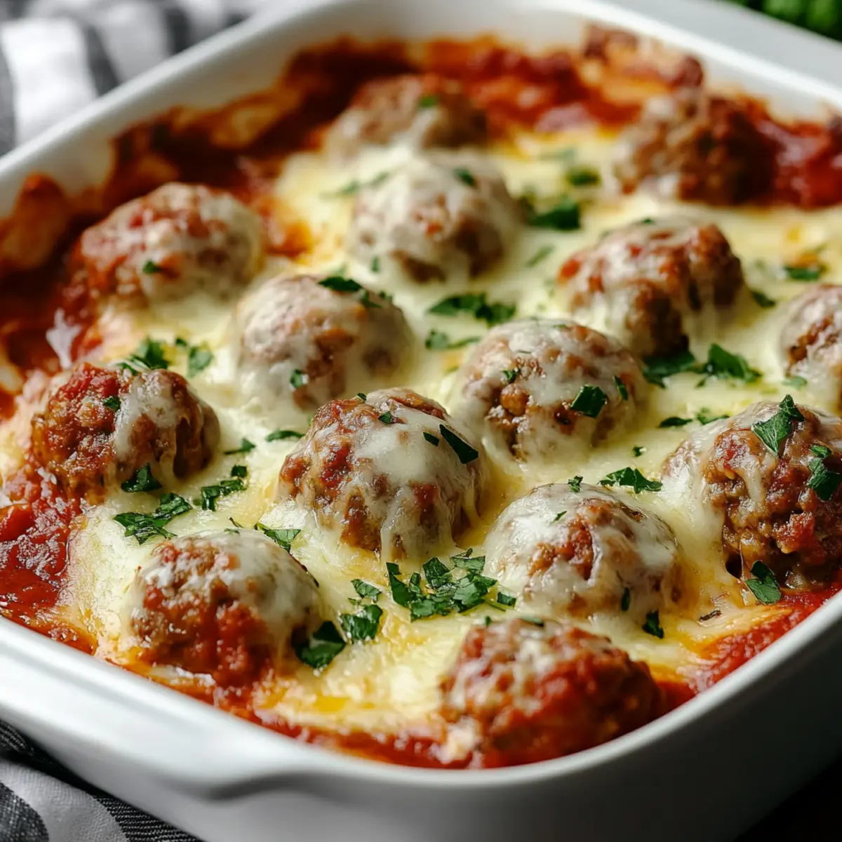Gooey Cheesy Keto Meatball Casserole