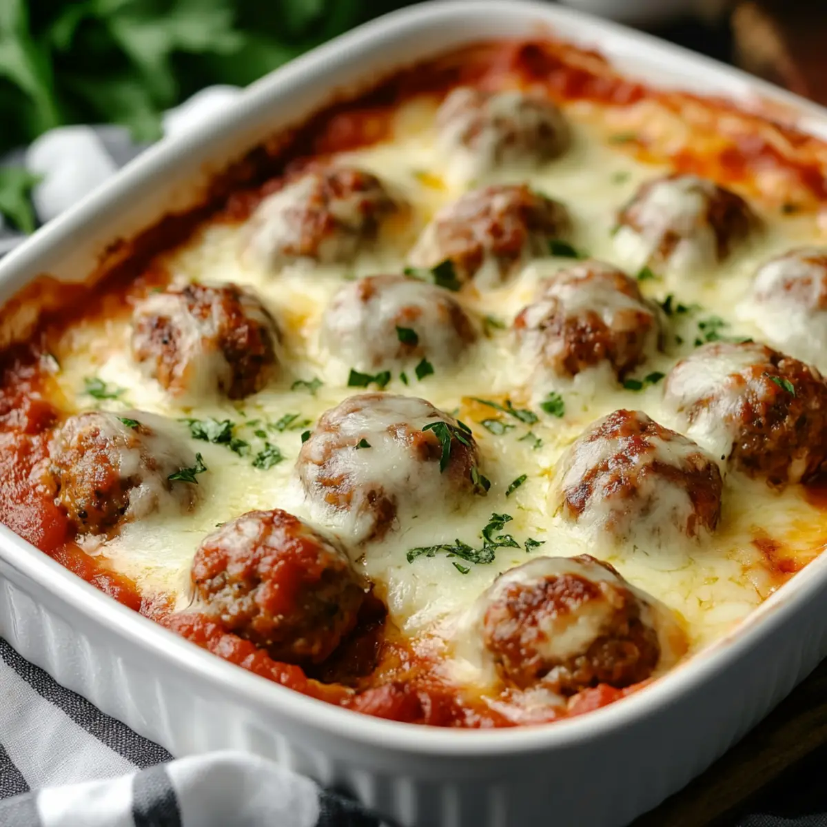 Gooey Cheesy Keto Meatball Casserole