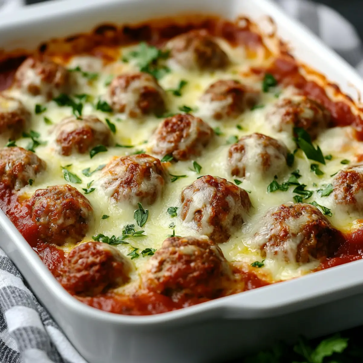 Gooey Cheesy Keto Meatball Casserole