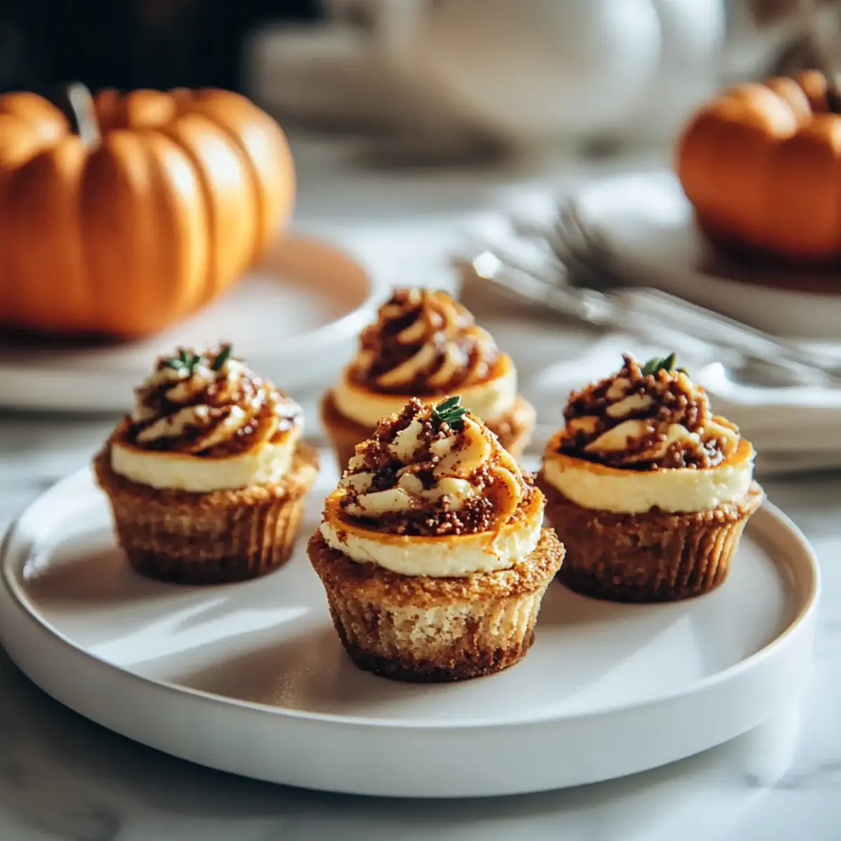 Mini Pumpkin Swirled Cheesecakes