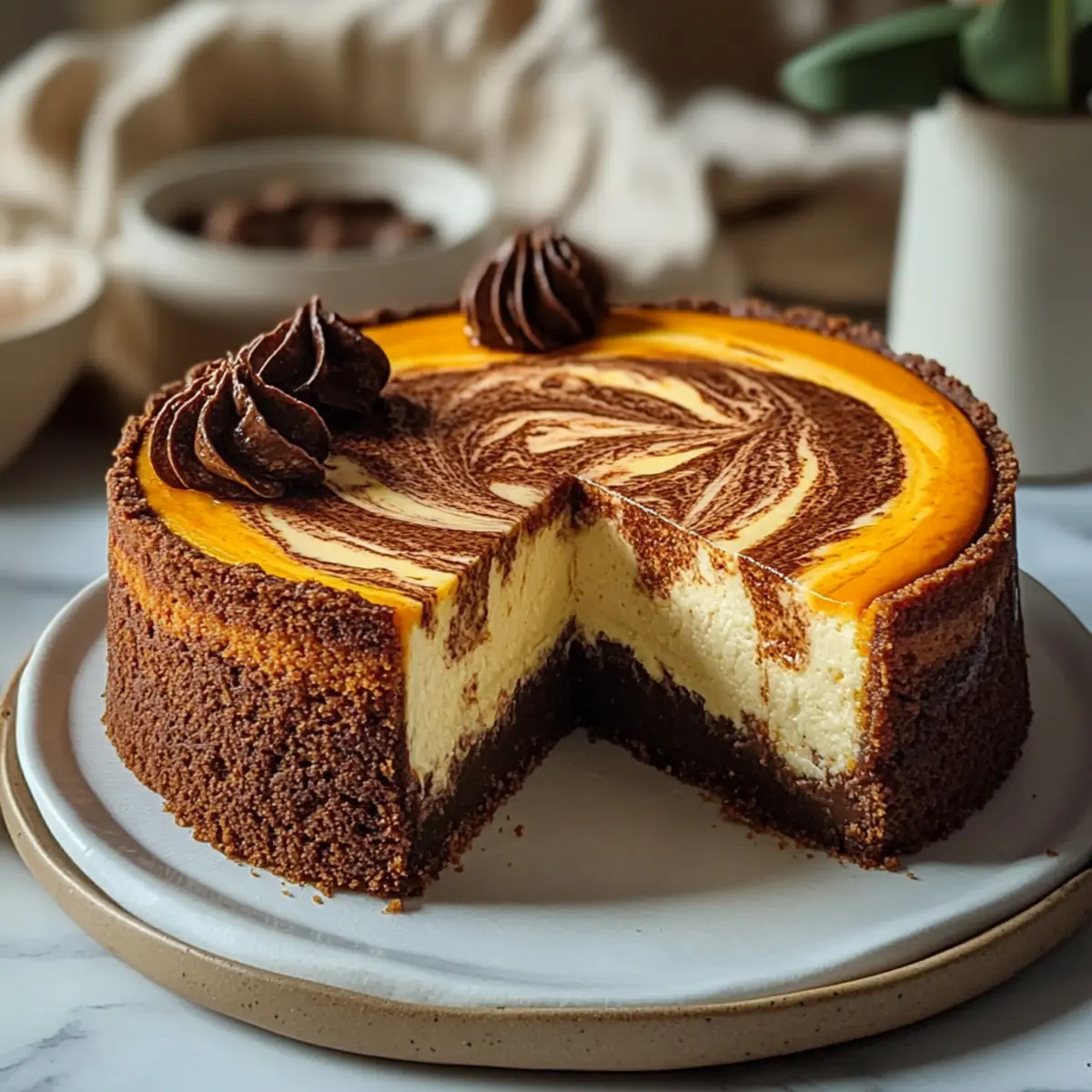 Pumpkin Swirl Gingersnap Cheesecake