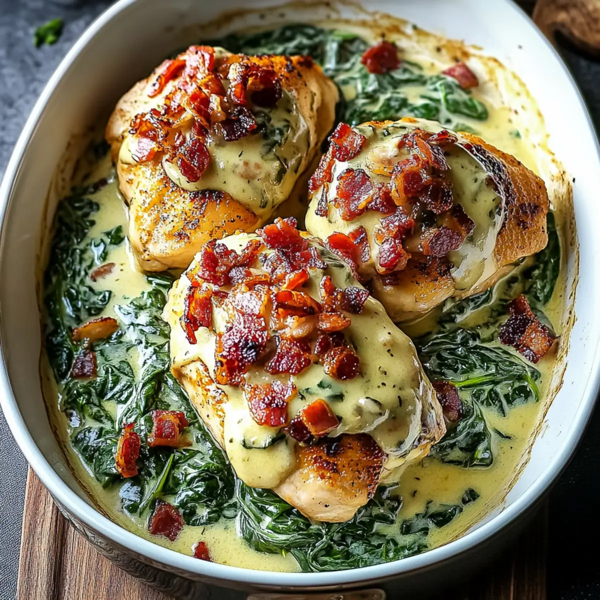 Smothered Chicken: Creamed Spinach Beef Bacon Bliss