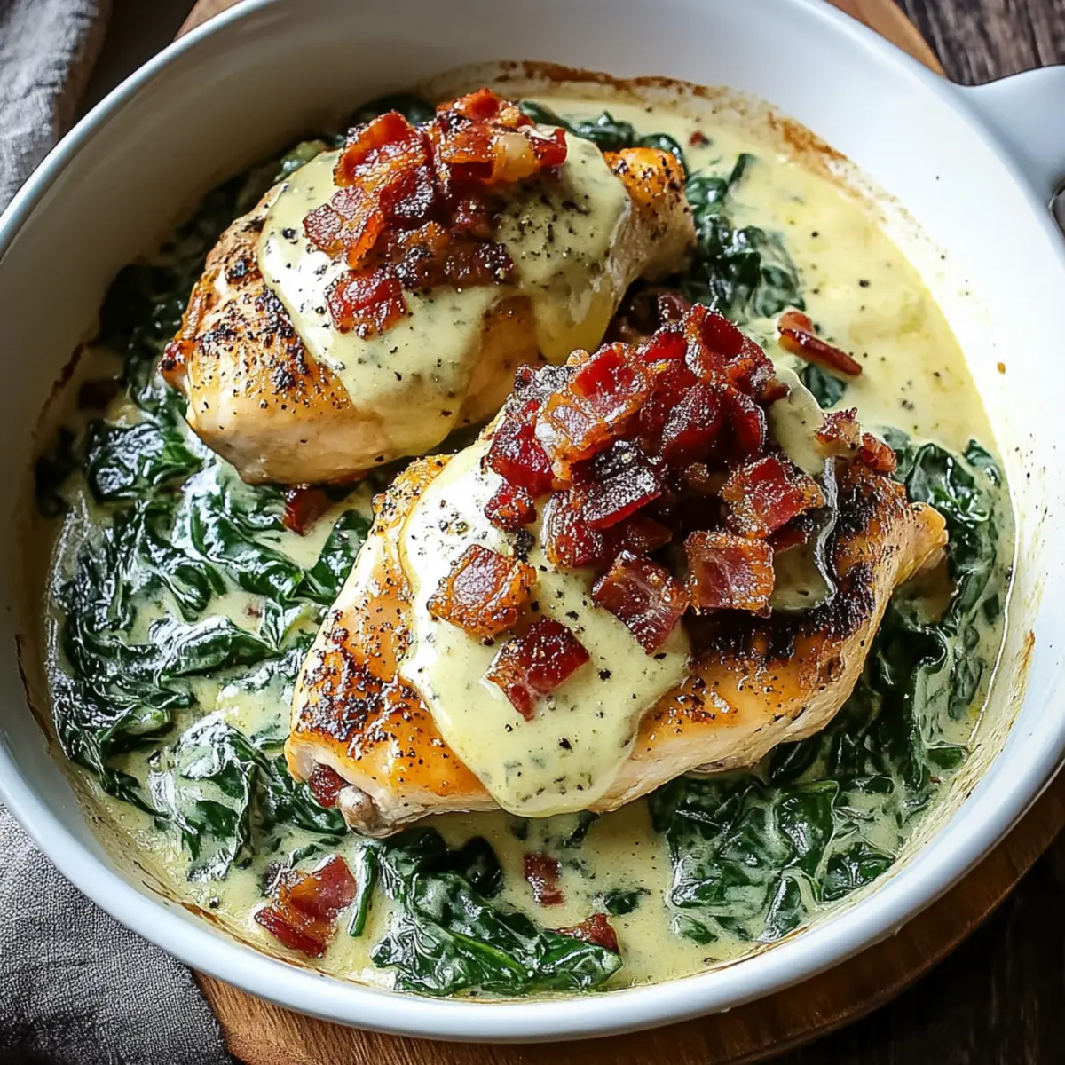 Smothered Chicken: Creamed Spinach Beef Bacon Bliss