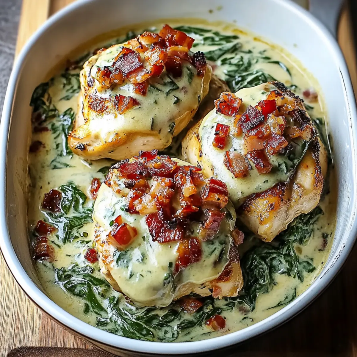 Smothered Chicken: Creamed Spinach Beef Bacon Bliss