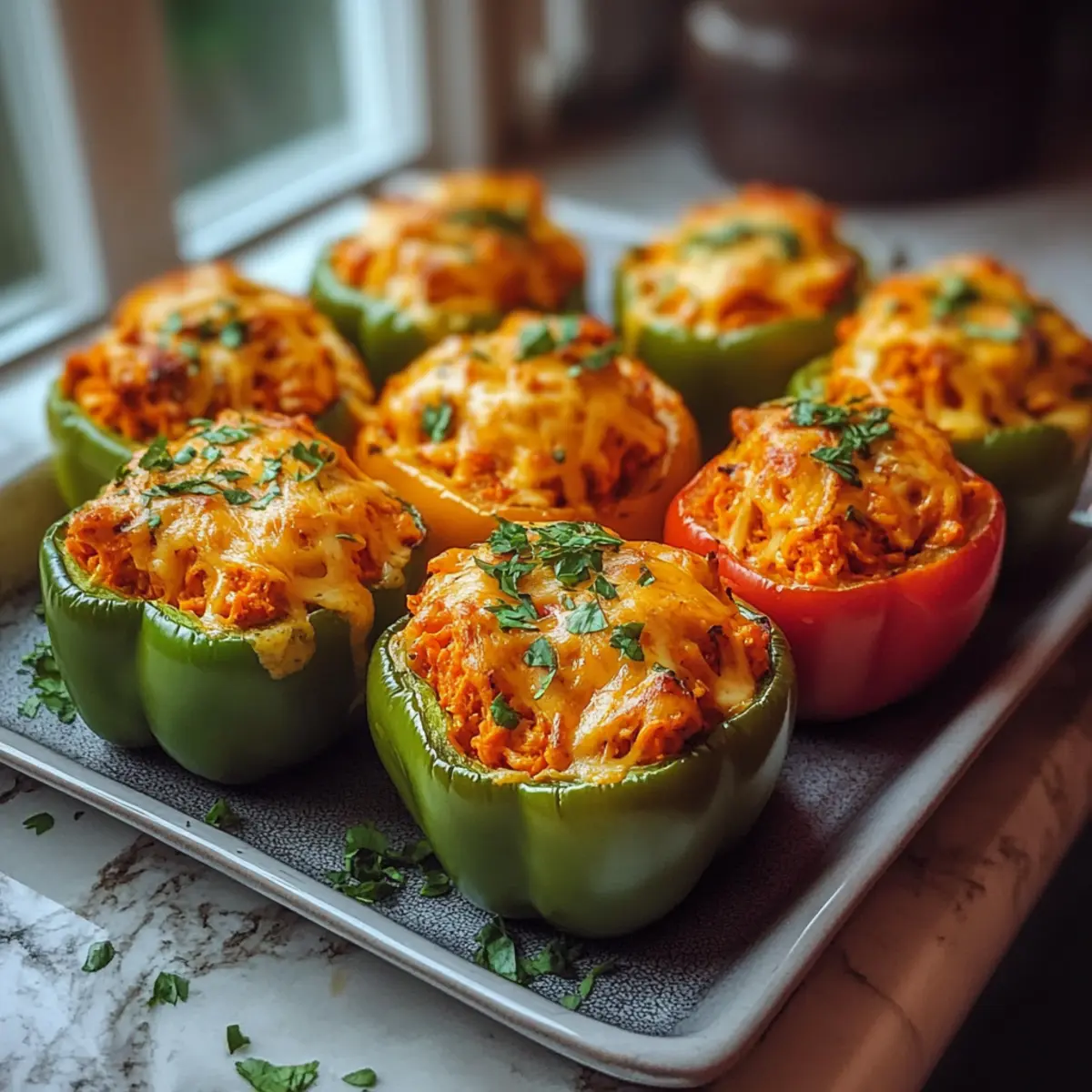 Spicy Buffalo Chicken Stuffed Peppers