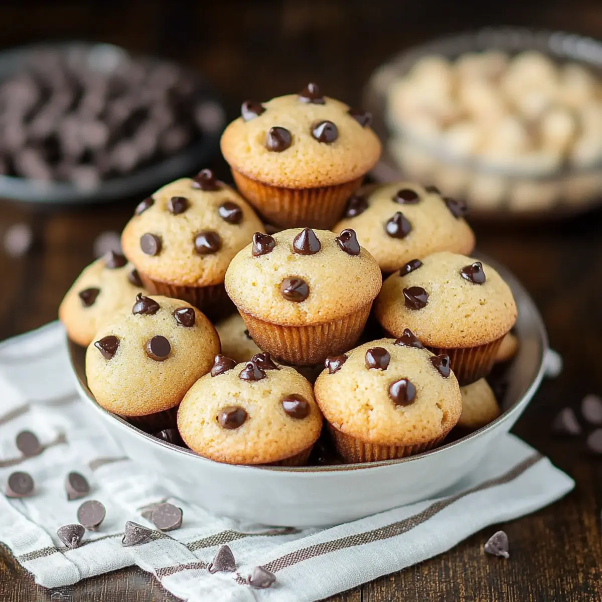 Warm Gooey Mini Chocolate Chip Muffins