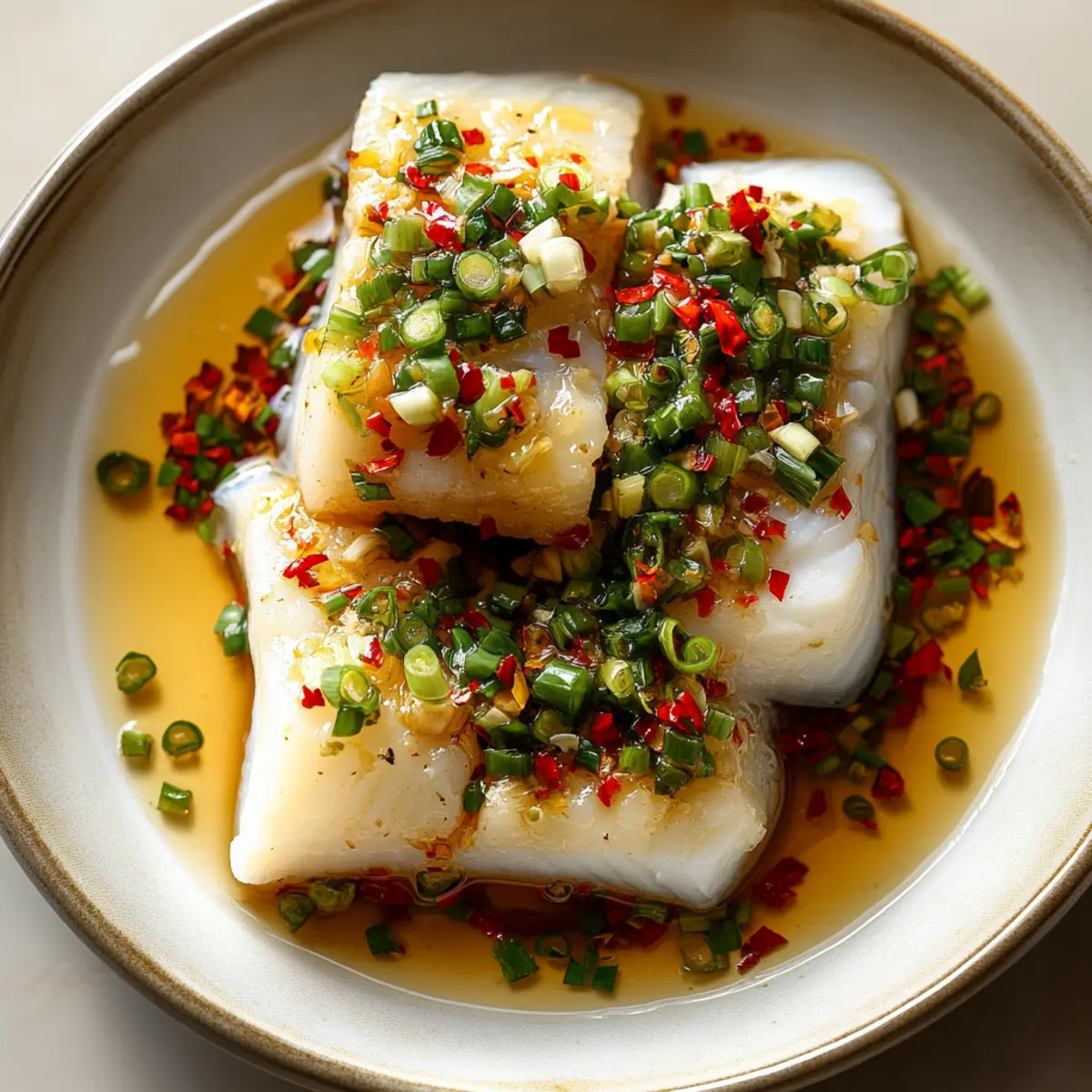 Chinese Steamed Cod Fish with Ginger Scallion Sauce