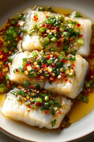 Chinese Steamed Cod Fish with Ginger Scallion Sauce
