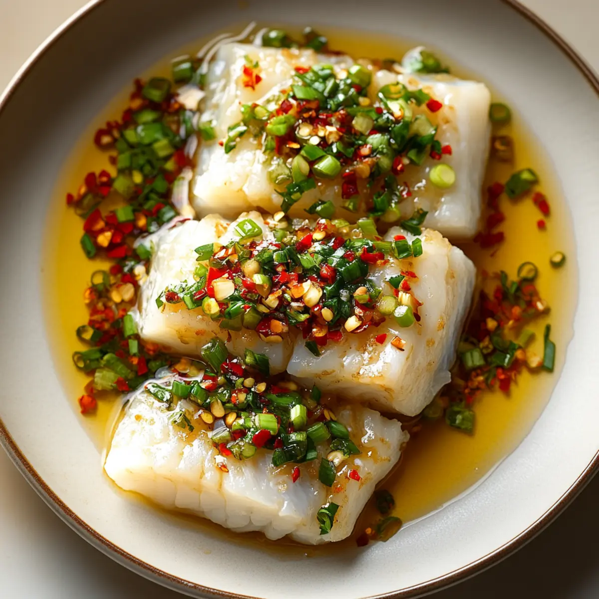 Chinese Steamed Cod Fish with Ginger Scallion Sauce
