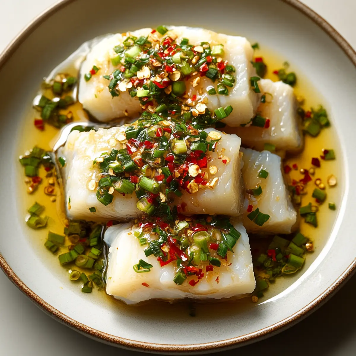 Chinese Steamed Cod Fish with Ginger Scallion Sauce