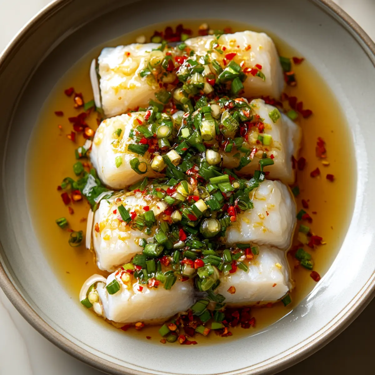 Chinese Steamed Cod Fish with Ginger Scallion Sauce