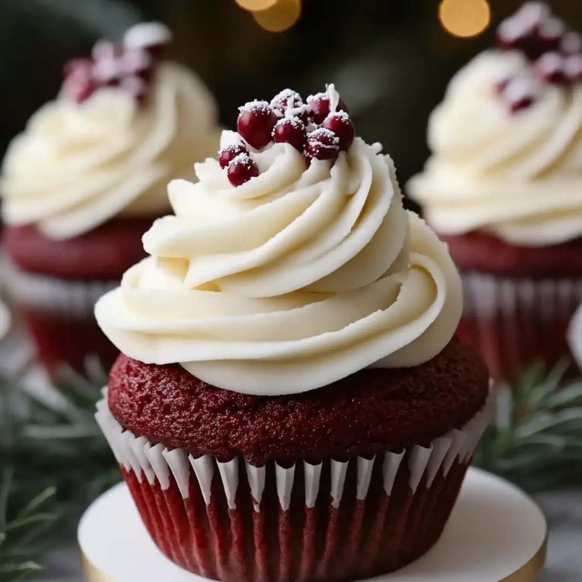 Christmas Red Velvet Cupcakes with Vanilla Frosting