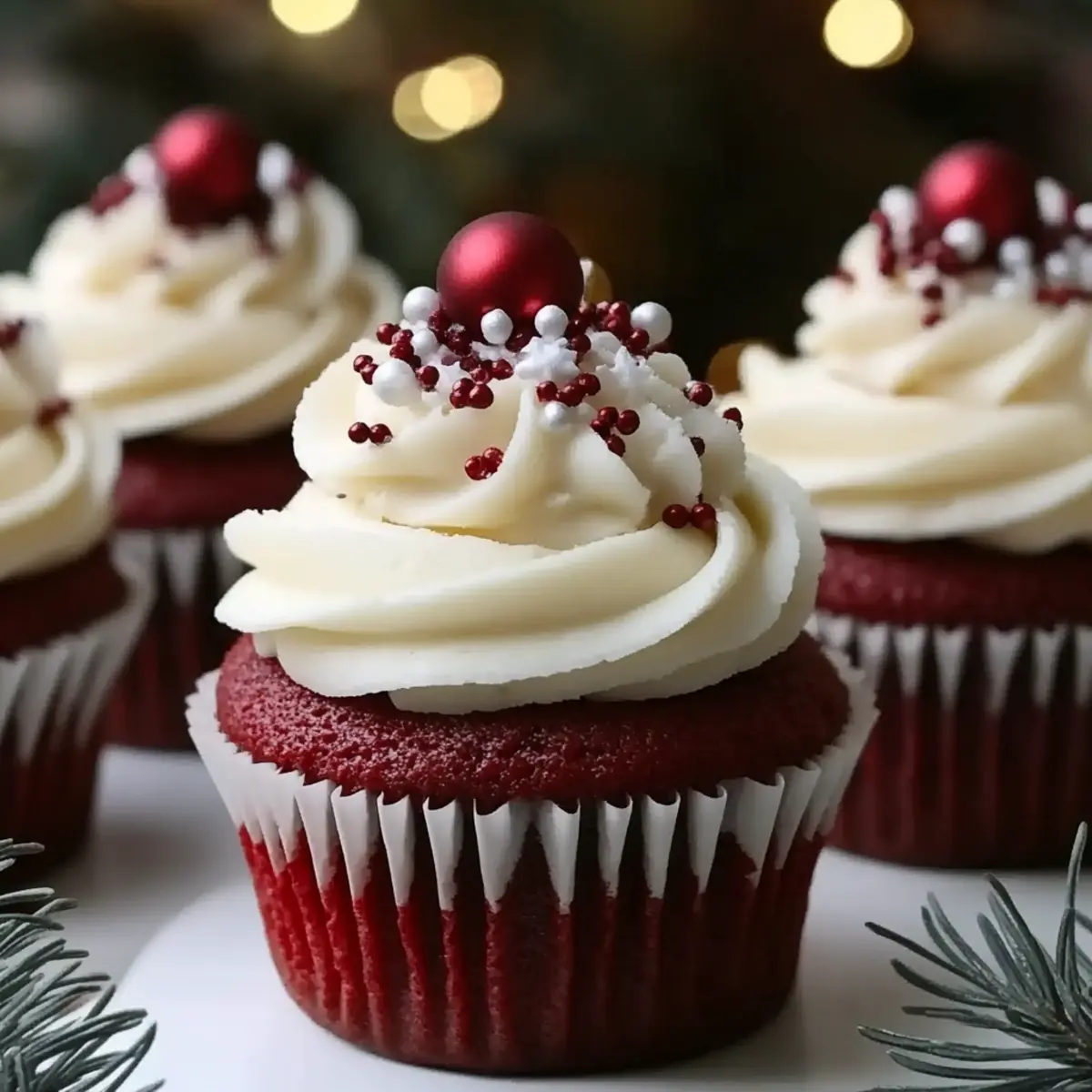 Christmas Red Velvet Cupcakes with Vanilla Frosting