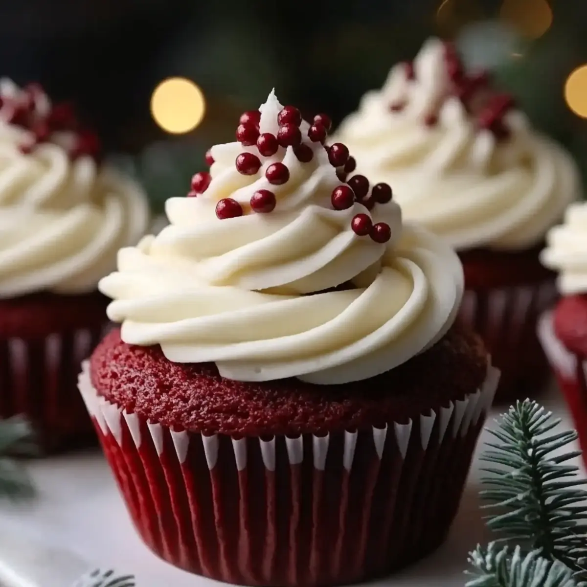 Christmas Red Velvet Cupcakes with Vanilla Frosting