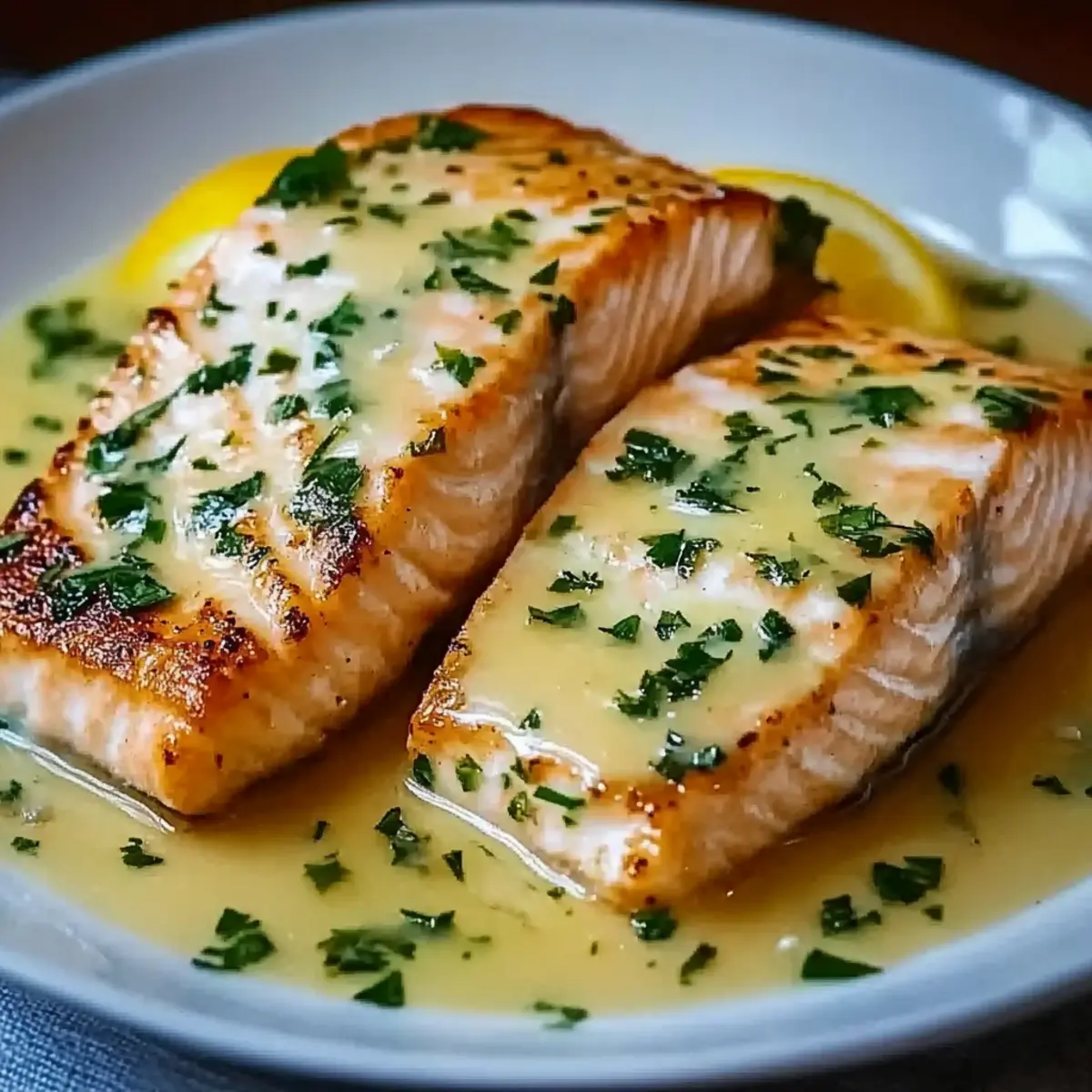 Salmon with Garlic Lemon Butter Sauce