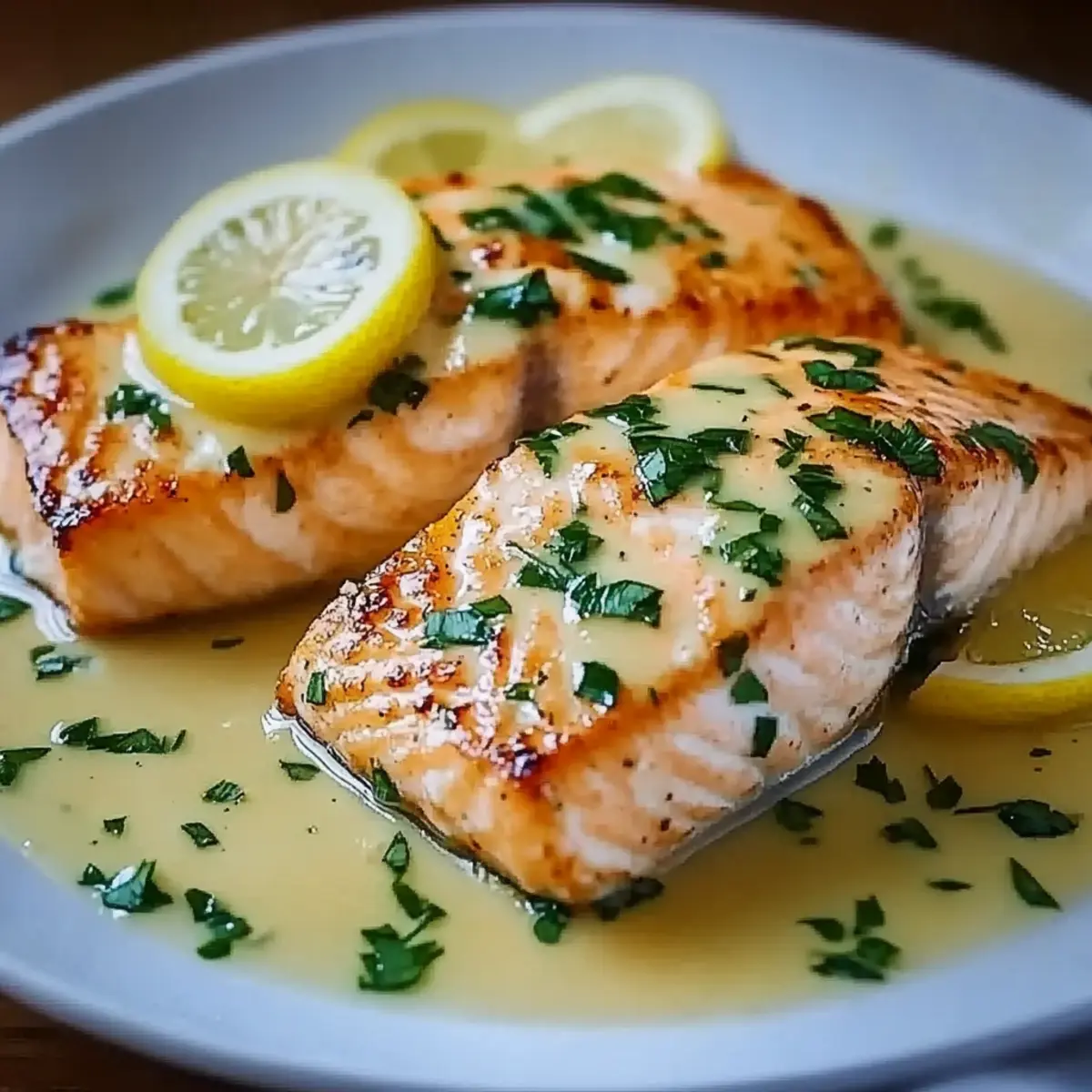 Salmon with Garlic Lemon Butter Sauce