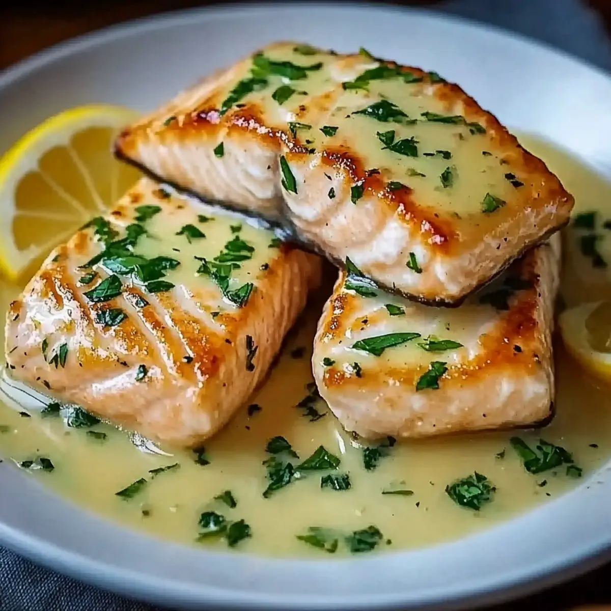 Salmon with Garlic Lemon Butter Sauce