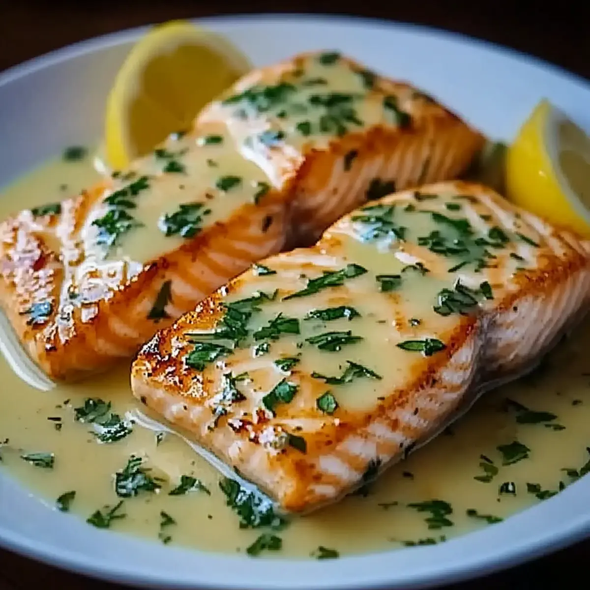 Salmon with Garlic Lemon Butter Sauce