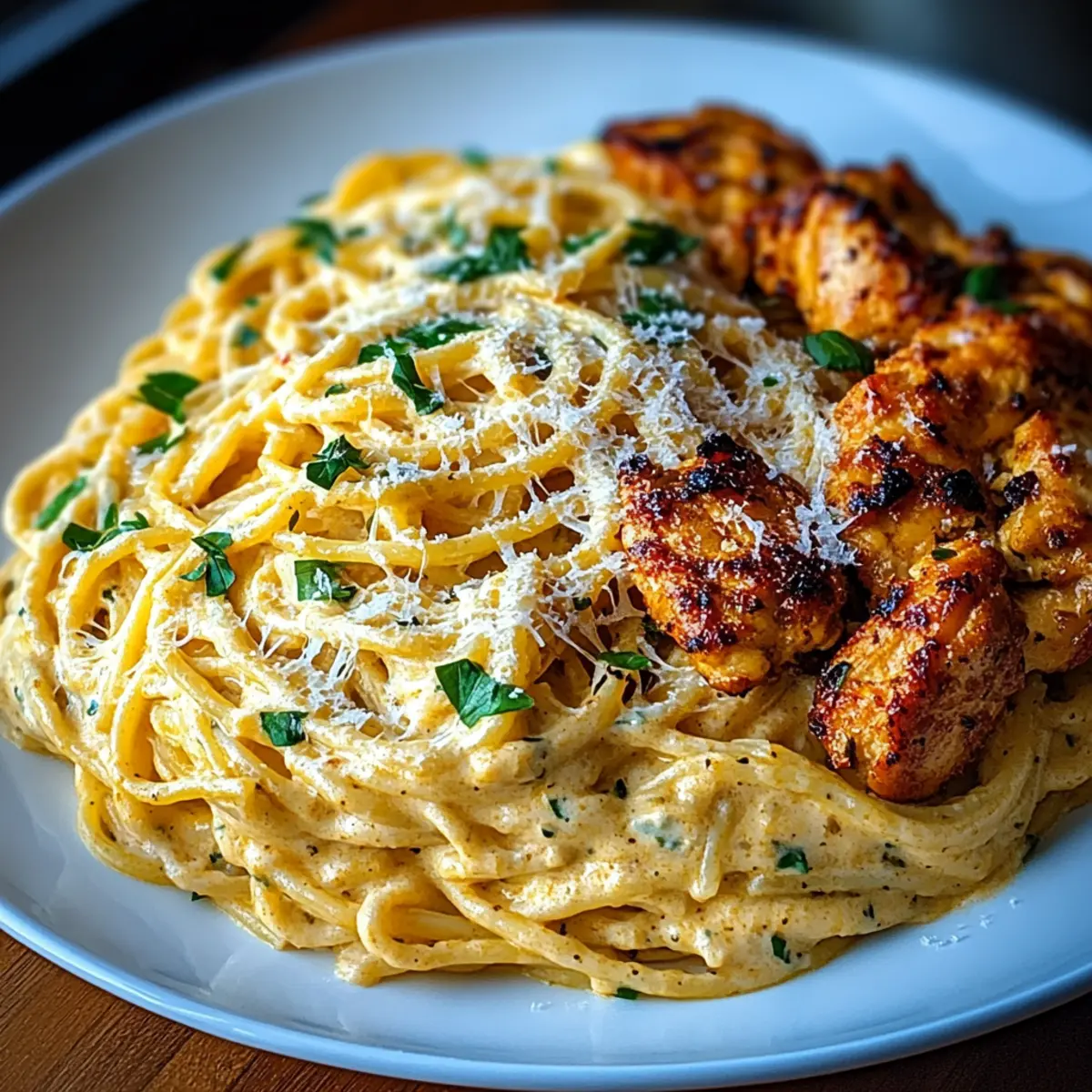 Creamy Garlic Parmesan Chicken Spaghetti