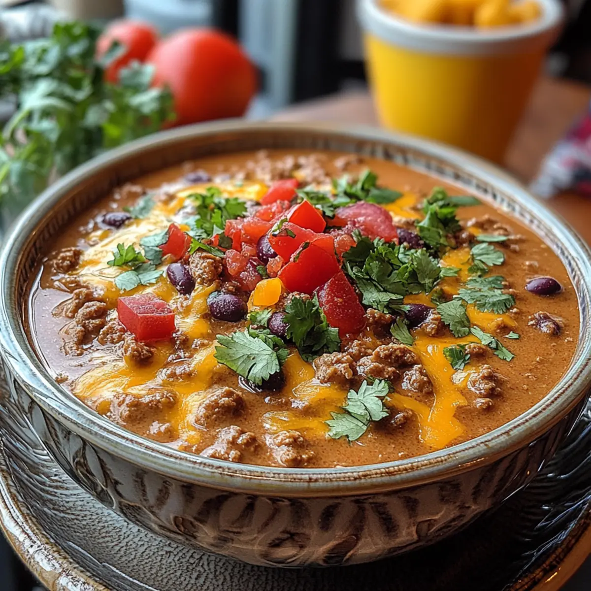 Crockpot Queso Beef Chili