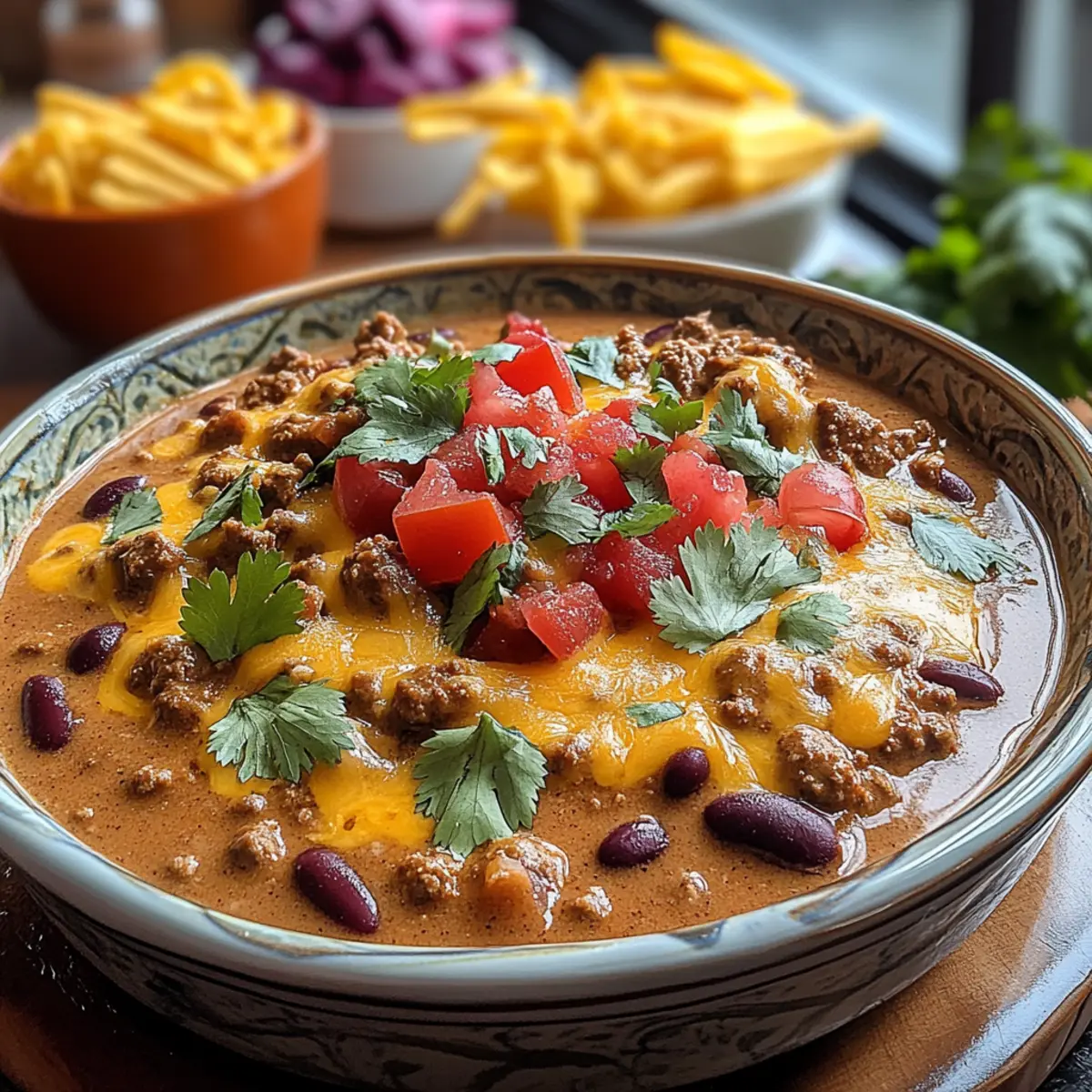 Crockpot Queso Beef Chili
