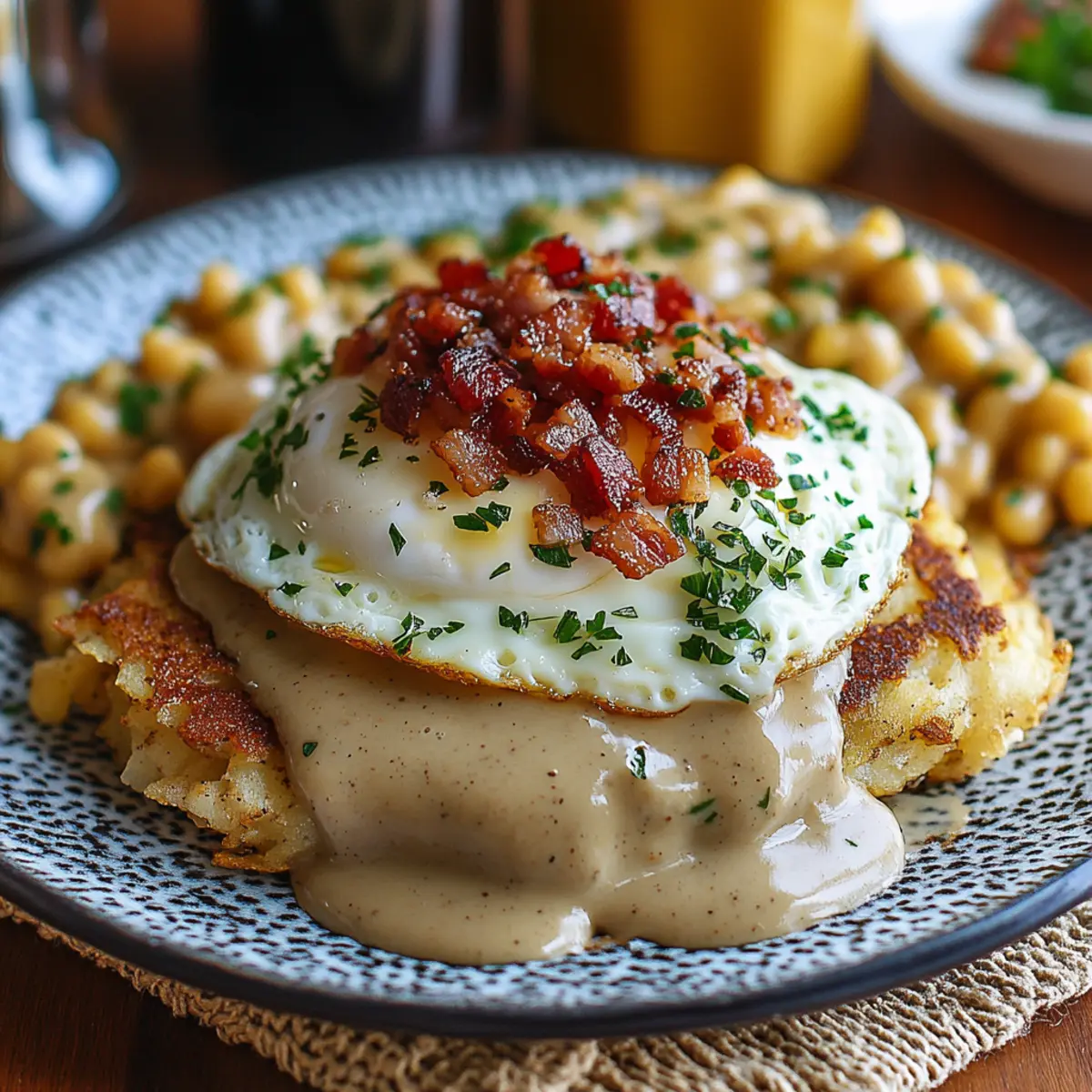 Egg Topped Hash Browns with Bacon Gravy