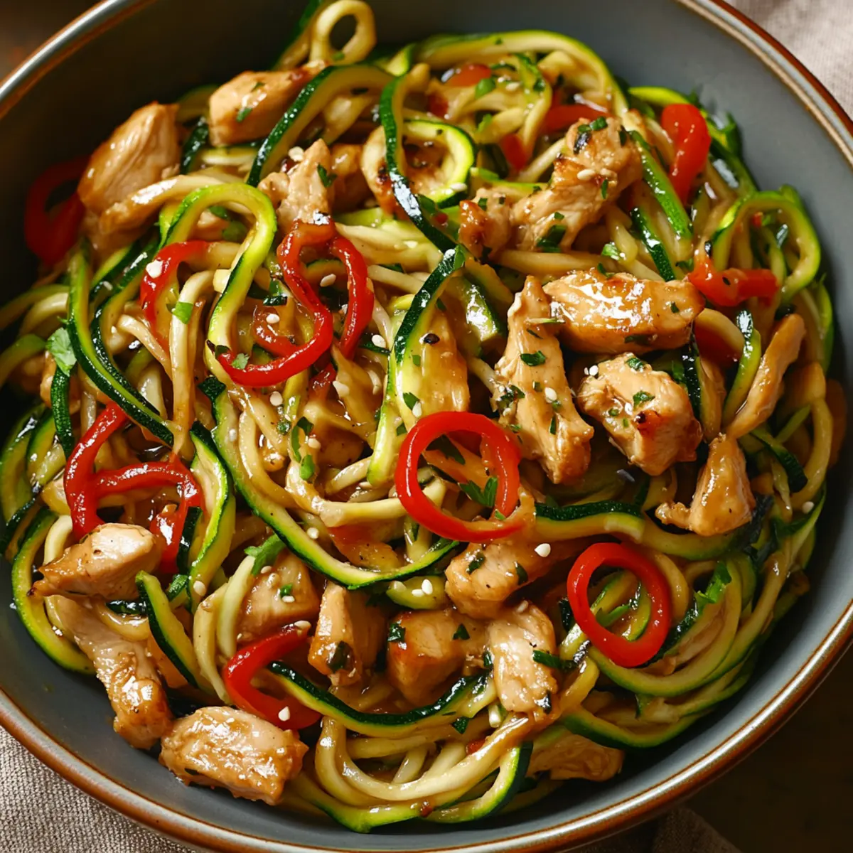 Garlic Chicken Zucchini Noodles Stir Fry