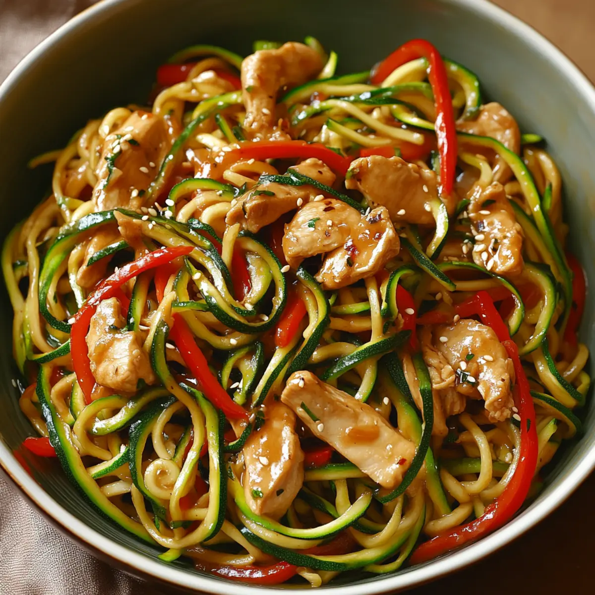 Garlic Chicken Zucchini Noodles Stir Fry