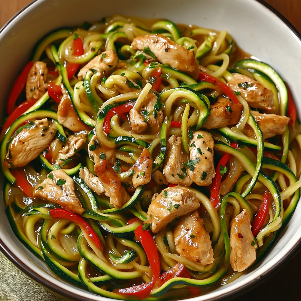 Garlic Chicken Zucchini Noodles Stir Fry