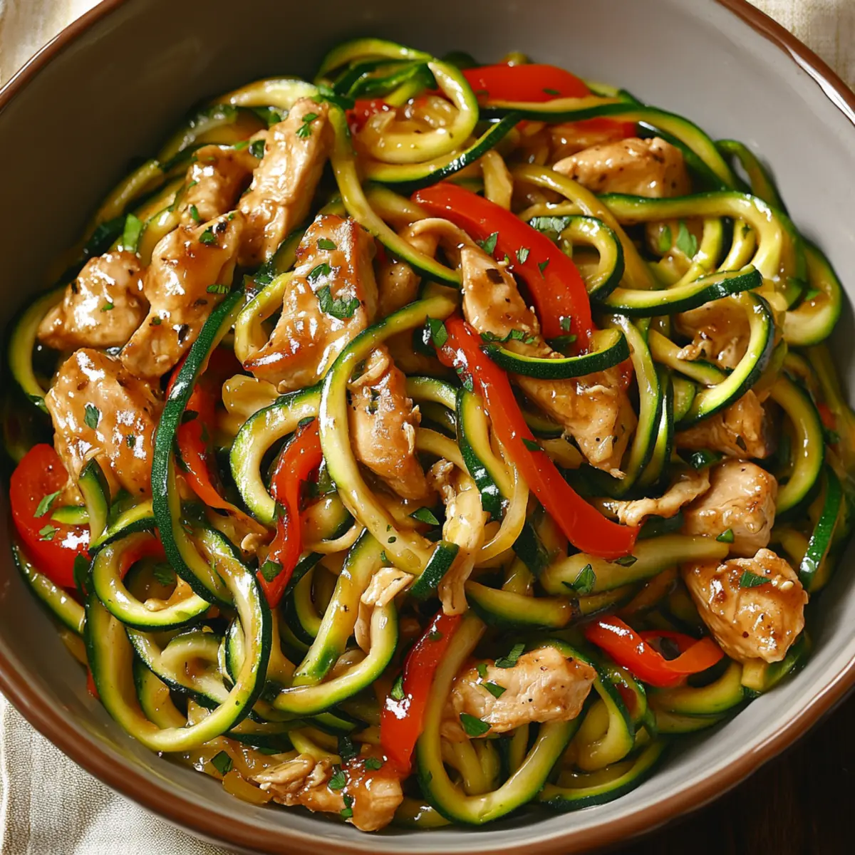 Garlic Chicken Zucchini Noodles Stir Fry
