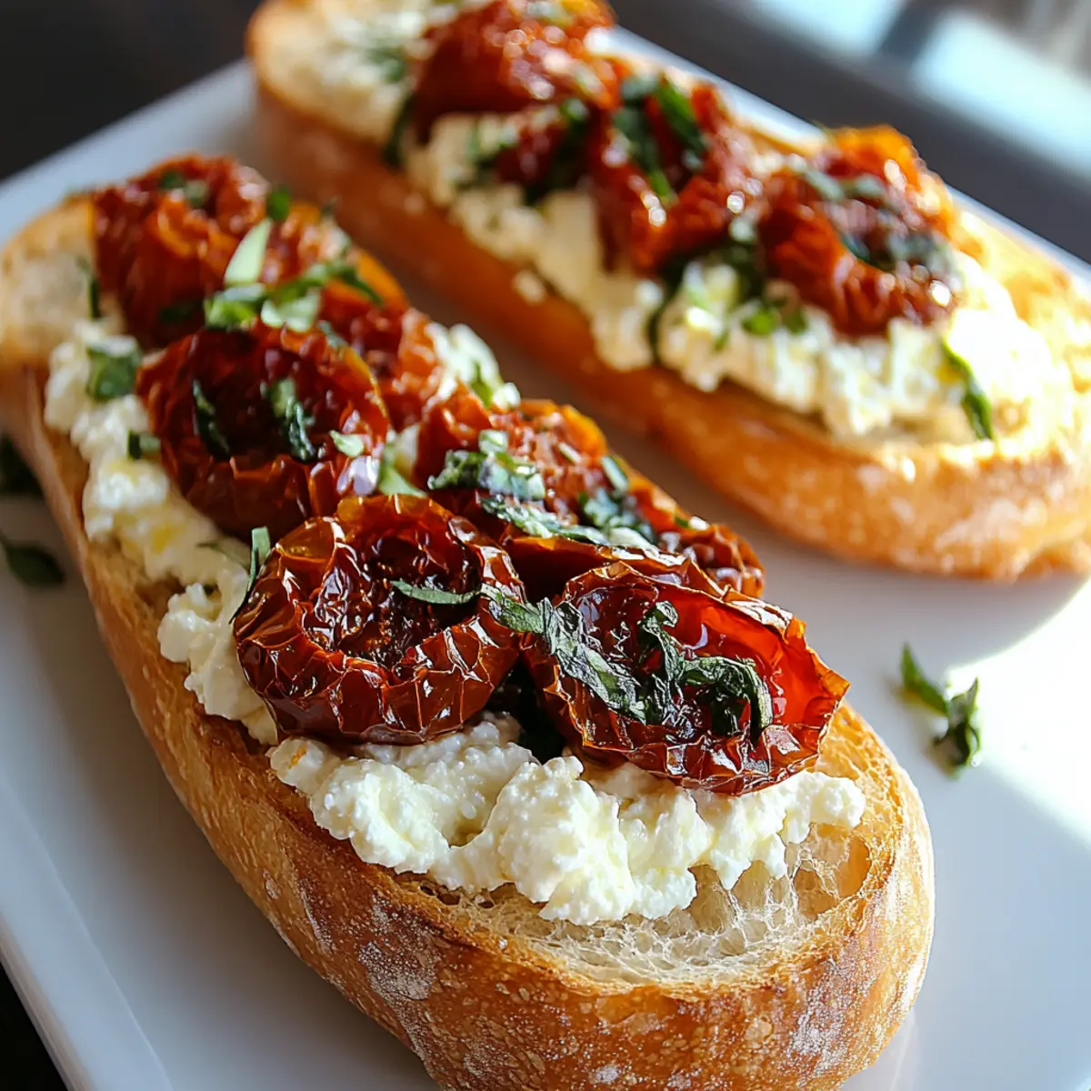 Oven-dried Tomatoes, Whipped Feta on a Crusty Baguette