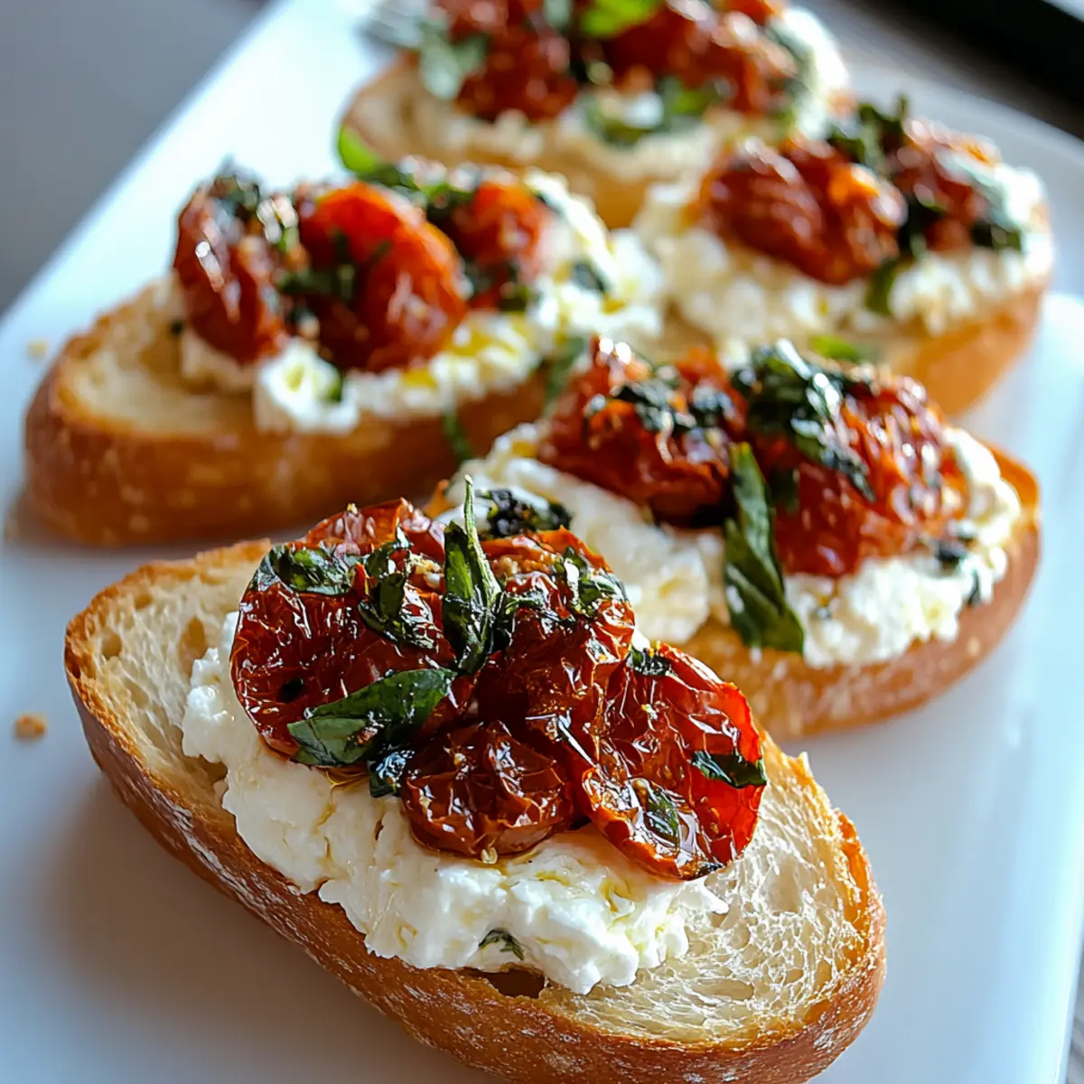 Oven-dried Tomatoes, Whipped Feta on a Crusty Baguette
