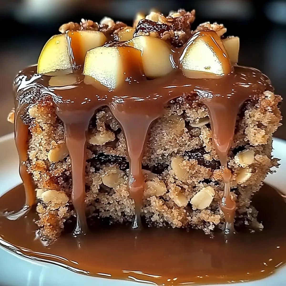 Apple Date Oat Sponge with Toffee Drizzle