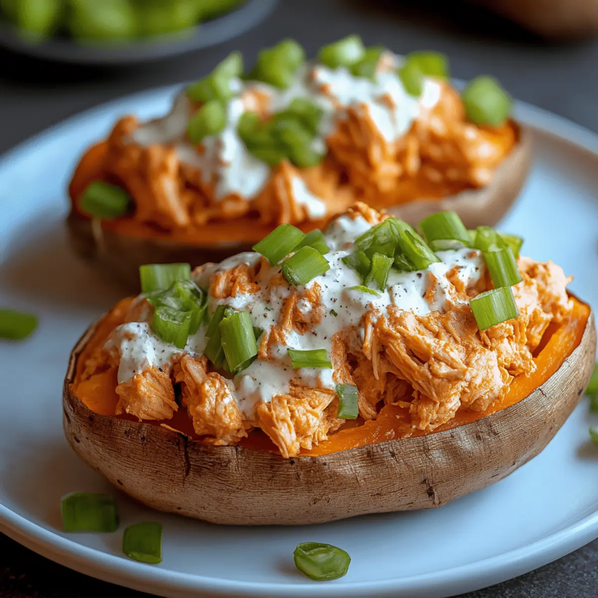 Buffalo Chicken Stuffed Sweet Potatoes
