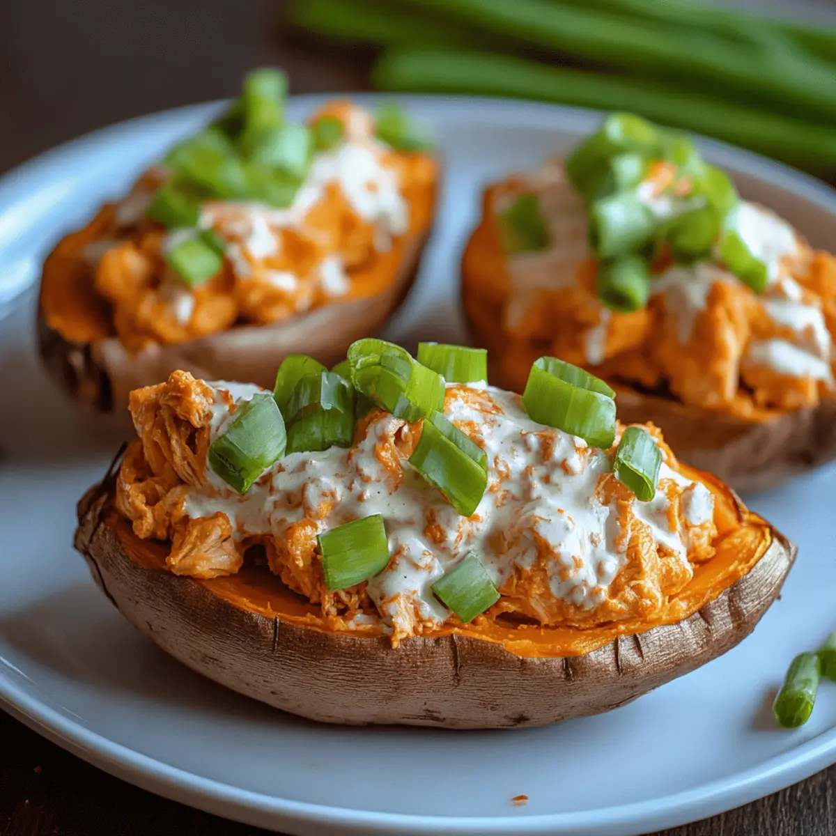 Buffalo Chicken Stuffed Sweet Potatoes