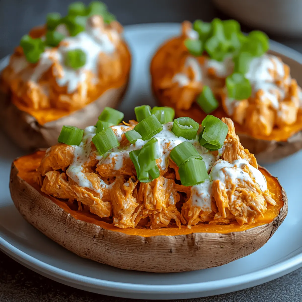 Buffalo Chicken Stuffed Sweet Potatoes