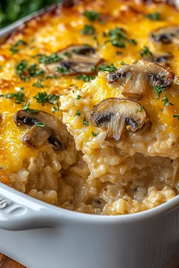 Cheesy Mushroom Rice Bake