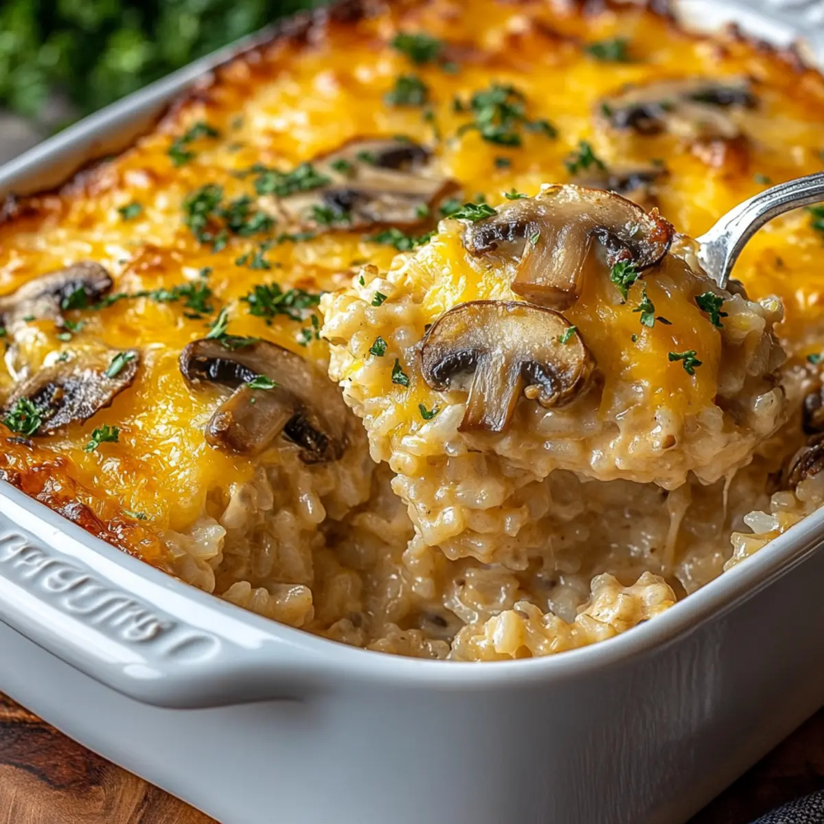 Cheesy Mushroom Rice Bake