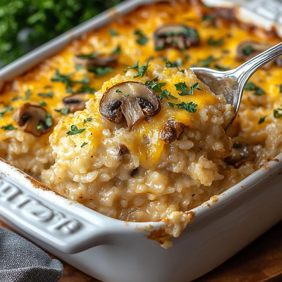 Cheesy Mushroom Rice Bake